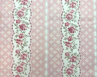 Fat Quarter | Rose Stripe Cotton Fabric Pink Cottagecore Shabby Chic