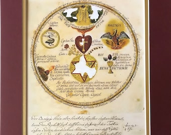 Rosicrucian Alchemy Art Print: Esoteric Sacred Geometry Matted illuminated manuscript art print