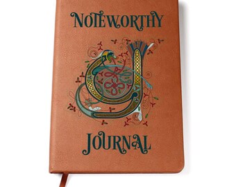 Middeleeuws bestiarium met monogram kunstbelettering Y lederen omslag dagboek notitieboek