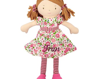 Personalised Bonikka Ragdoll Fran – Soft Doll, Light Brown Hair, Pink & Green Dress, Custom Name Gift, Unique Kids Toy, Birthday Present