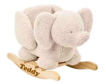 Personalised Teddy Elephant Rocker | Ecru or Taupe | 10–36 Months Baby Gift | Toddler Keepsake Toy | Soft Animal Rocking Toy