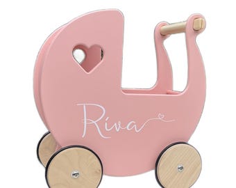 Personalised Wooden Doll’s Pram | Pink, Red or White | 18 Months+ Toddler Gift | Baby Girl Keepsake Toy | Wooden Pram from Sustainable Wood