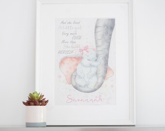 Personalised Dumbo Elephant Themed Nursery Picture For Baby Girls