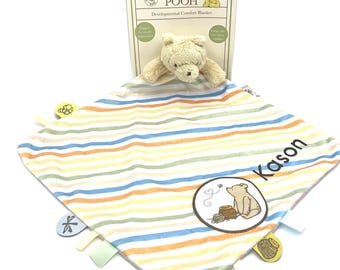 Personalised Classic Pooh Comforter Blanket - New Baby Gift - Personalised Baby Blanket