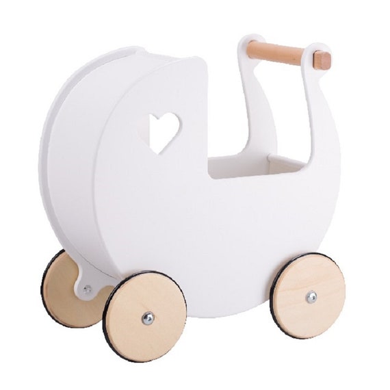 pink wooden dolls pram