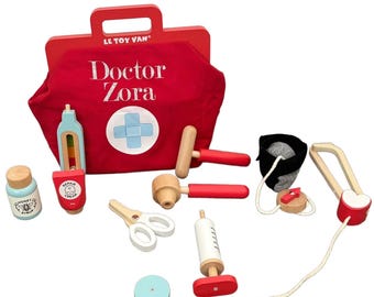 Personalised Wooden Doctor Play Set – Vintage Doctor Role Play Kit for Children | Pretend Play Medical Set | Handmade Gift for Little Ones