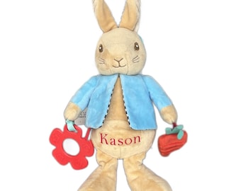 PERSONALISED PETER RABBIT Activity Toy | Custom Baby Sensory Plush with Name, Newborn Gift, Baby Shower Present, Christening Keepsake