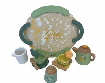 Personalised Wooden Tea Set – Vintage Afternoon Tea Party Toy for Children | Toddler Pretend Play Tea Tray | Imaginative Gift