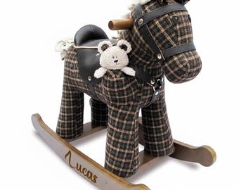 Caballito balancín personalizado con osito de peluche / Rufus y Ted / 9 meses+ / Regalo tradicional para bebés / Juguete para guardar como recuerdo / Regalo de bautizo