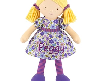 Personalised Ragdoll - Peggy – Soft Cotton Cloth Doll with Floral Outfit – Custom Name Keepsake Toy, Perfect Gift for Baby, Toddler or Child