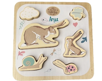 Personalised Puzzle - Guess How Much I Love You - Chunky Wooden Puzzle - Name Puzzle - Wooden Toys - Baby Name Puzzle - Personalised Jigsaw