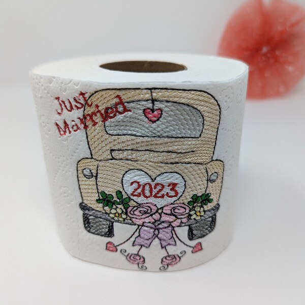 Just Married Funny Toilet Paper, Embroidery saying, Bathroom decoration, New Couples gift, Anniversary gift