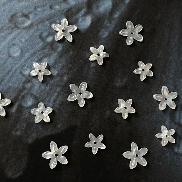 10 Pcs Natural White Mother of Pearl Flowers | Hand Carved Seashell Flowers | High Quality 5 Petals Shell Flowers