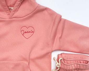 Heart Name Jogger Set for Kids | 2 Piece Sweatshirt Set | Embroidered Sweatshirt for Toddlers | Heart with Name Embroidery | Valentines Gift