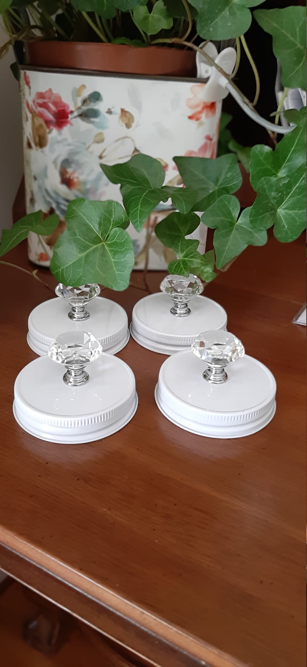 Decorative Mason Jar Lid With Crystal Clear Knob Etsy