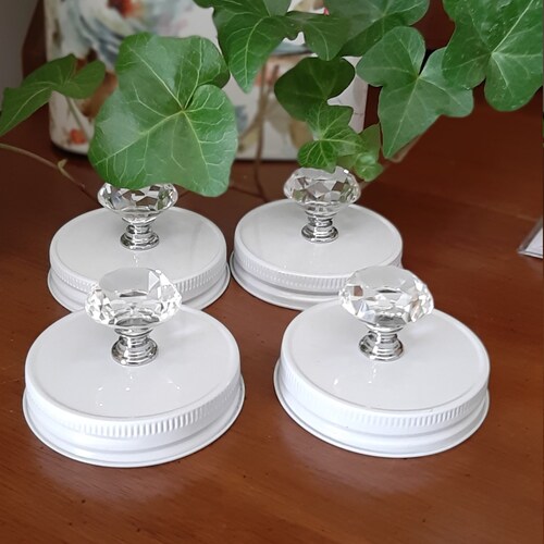 Decorative Mason Jar Lid With Crystal Clear Knob Etsy