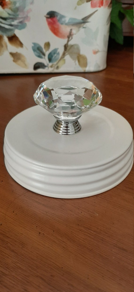 White Metal Decorative Jar Lid With Crystal Etsy