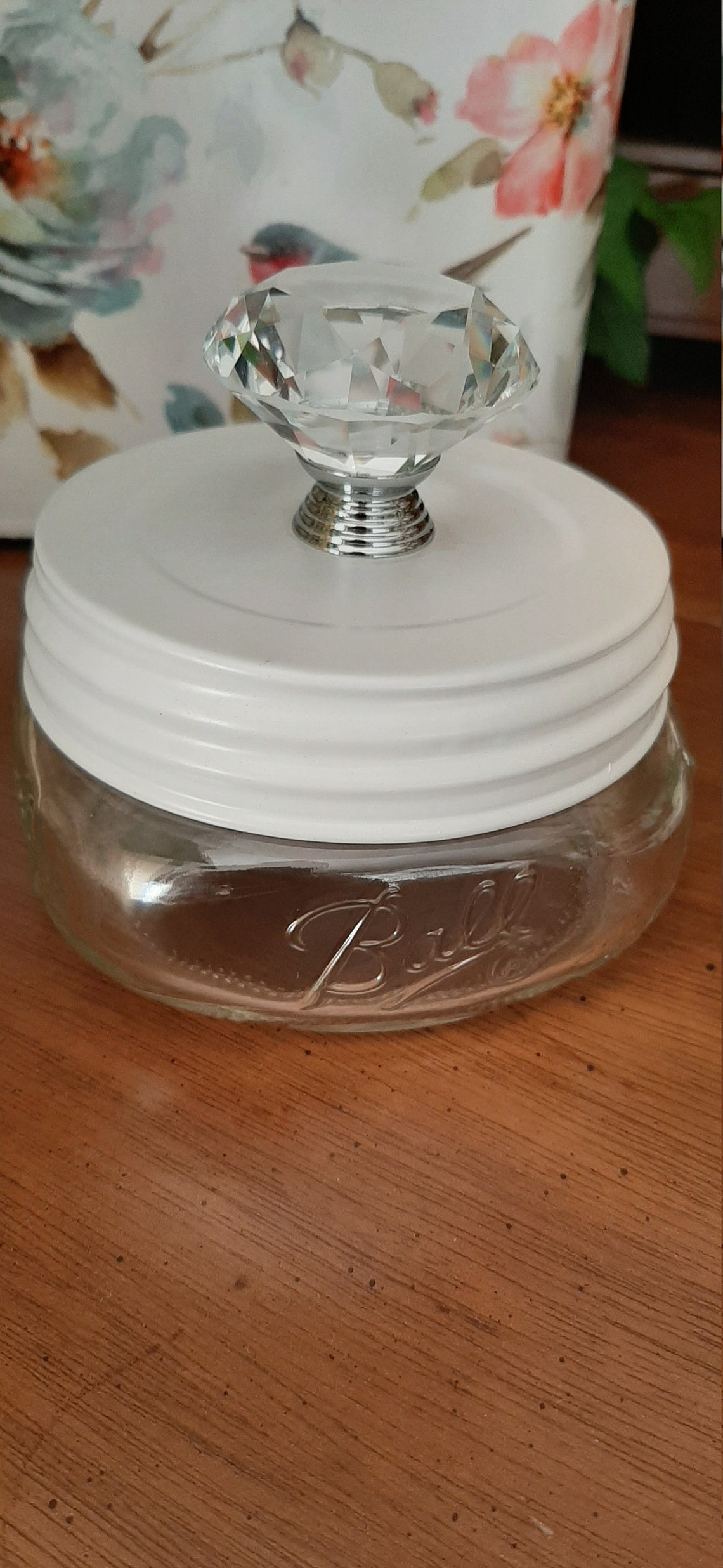 White Metal Decorative Jar Lid With Crystal Etsy