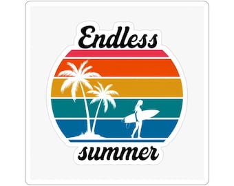 Endless Summer Kiss-Cut Stickers | Tropical Surf Vibes, Laptop Decor, Summer Aesthetic, Beach Decor, Summer Gifts