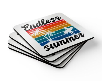 Endless Summer Coaster Set - Chill Vibe Cork Coasters, Perfect for Beach Lovers, Home Decor, Summer Parties, Gift Idea
