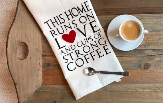 Love Coffee Tea Towel Cafe Towel Kitchen Towel Cotton Etsy