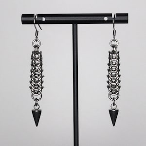 Small Box Weave with Spike Chainmail Earrings // Medieval