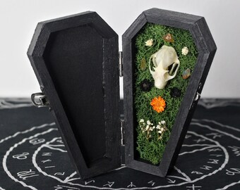 Bat Coffin: Grey and Weathered // Dried Flowers // Goth // Hand Painted