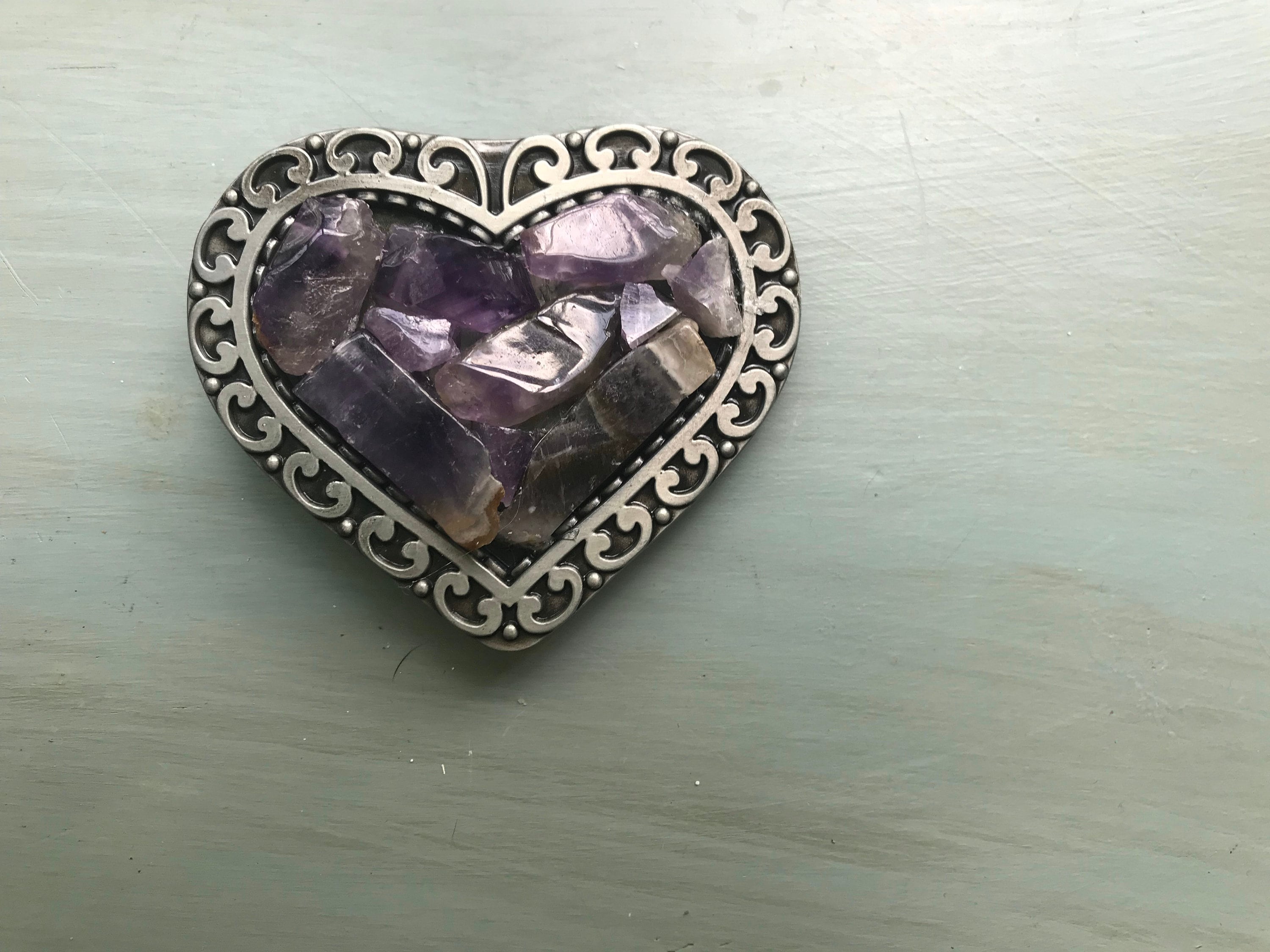 Amethyst Heart Shaped Belt Buckle 