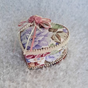 Floral Jewelry Box Fabric Covered Box Purple Jewelry Storage Pink Green Heart Shaped Box Vintage Box Keepsake Trinket box With Lid For Her