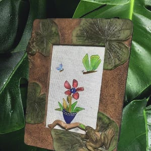 Floral Sea Glass Art Butterfly Art Porcelain Framed Botanical Decor Sea Glass Flower Housewarming Gift Valentines day Gift Desk decoration