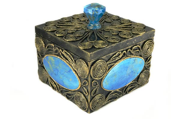 Decorative Black Box Paper Art Keepsake Box With Lid Gold Etsy