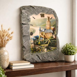 Castle wall clock Table decor Rock imitation Wall Decor Kids room decor Handmade wall clock Table clock Gift for boy Desk decor Office decor