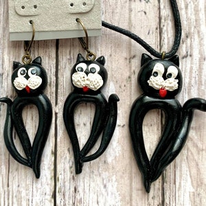 Black Cats Earrings Pendant Cat Dangle Earrings Clay Cat Jewelry Set Gift for Sister Animal Jewelry Cat Lover Jewelry Gift for Her Birthday