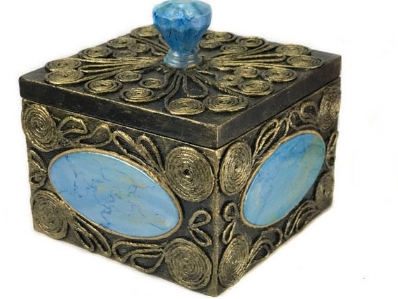 Decorative Black Box Paper Art Keepsake Box With Lid Gold Etsy