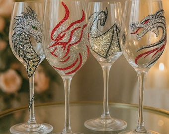 Dragon Wine Glass Fantasy Table Decor Dragon Lover Gift Unique Glassware Rhinestone glass Toasting Glasses Mystical Crystal Glass Gift