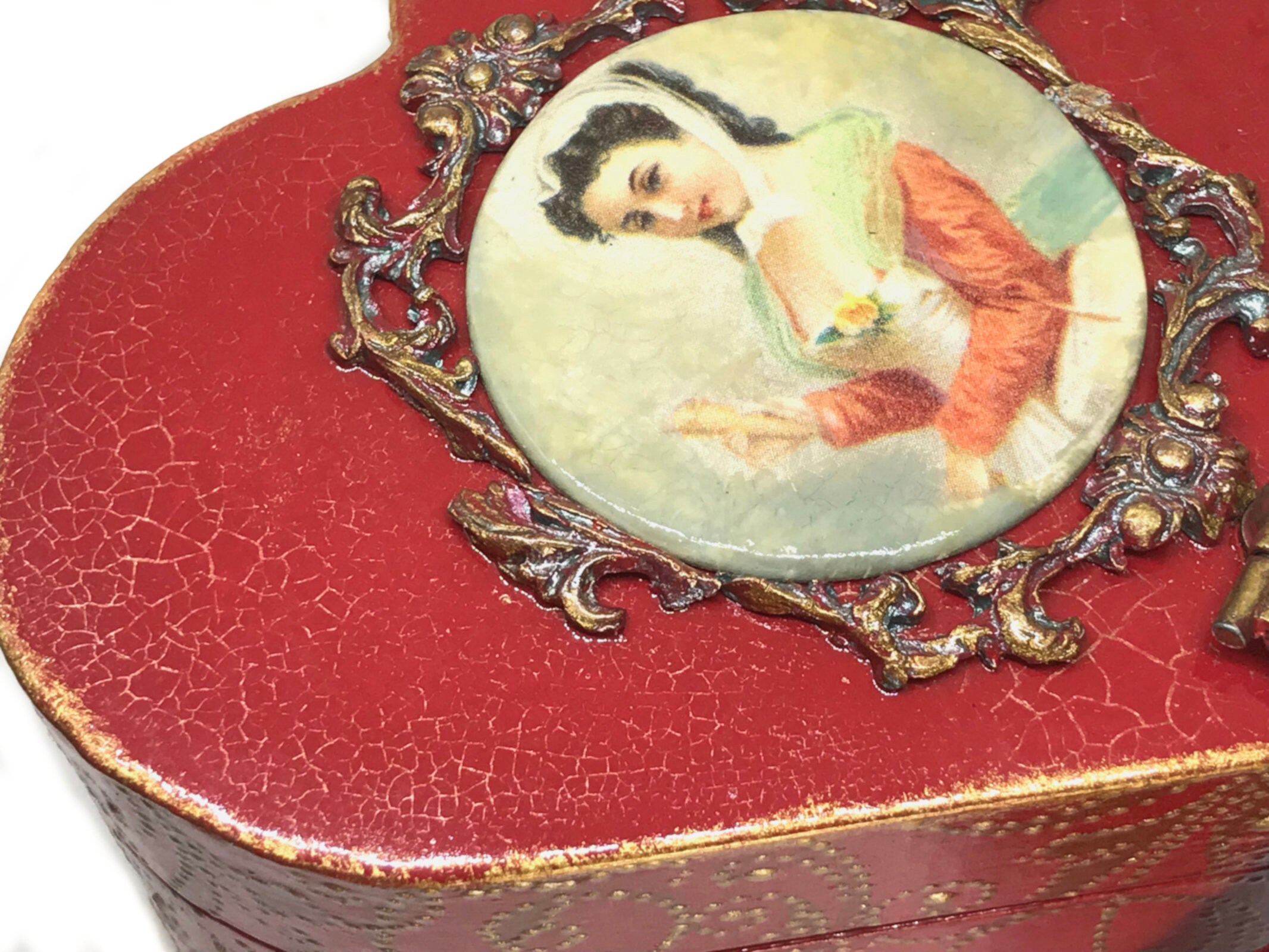Vintage Jewelry Box Red Gold Keepsake Box With Lid Victorian Etsy Canada
