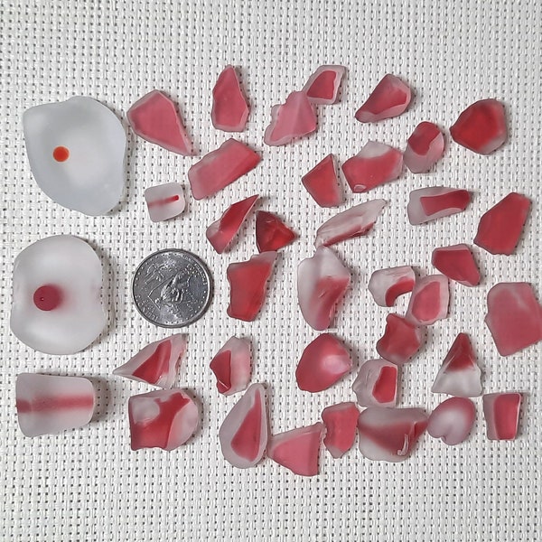 Red Sea Glass Red White Mix Size Glass Tumbled Glass Bid Red Sea Glass Medium Sea Glass Tumbled Beach Sea Glass Mosaics Sea Glass Art