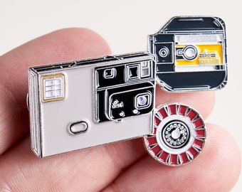 Film Photographer Gift, Vintage Kodak Disc Disk Film and Camera Enamel Pin Badge