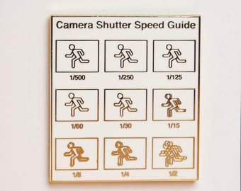 Photographer gift, Camera Shutter Speed Guide Enamel Pin Badge Gold plated