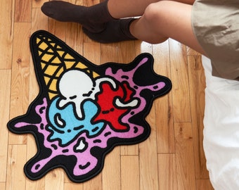 Ice Cream Cone Dropped Dessert Mini Rug - Doormat Bathmat Perfect foodie chef gift