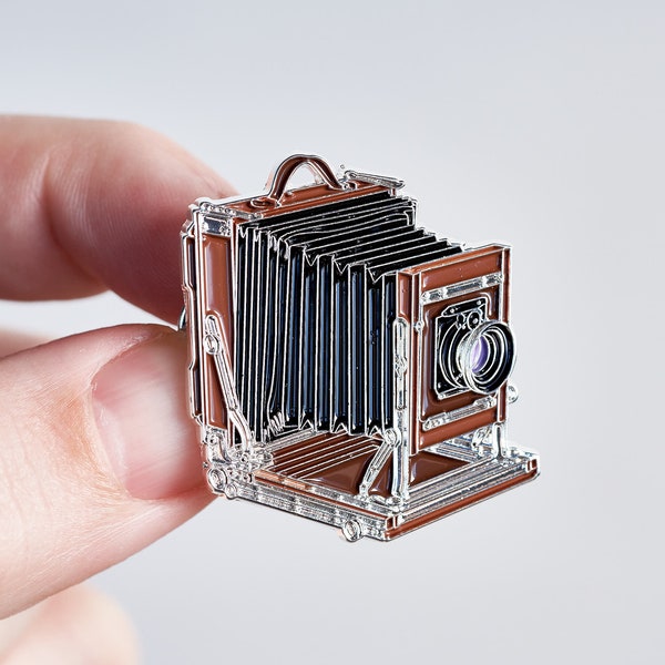 Wooden Large Format Film Camera Enamel Pin