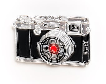 FujiFilm X100V X100 Digital Rangefinder Camera Lapel Enamel Pin Chrome Silver Red Lens gift for Photographers