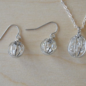 April Birthstone Necklace & Earring Jewelry Set, Natural Diamond (Herkimer), Raw Gemstone, Personalized Jewelry, Crystal