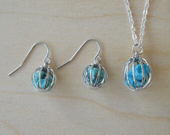 December Birthstone Necklace & Earring Jewelry Set, Natural Turquoise, Raw Gemstone, Personalized Jewelry, Crystal