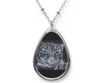 Saucy Cat" Oval Necklace