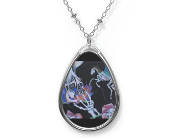 Macabre Dreamscape" Oval Necklace - Skull Necklace Skeleton Necklace Skeleton Jewelry Skull Jewelry Goth Necklace Goth Nature Gothic Nature
