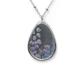 Sweet Pea Skulls" Oval Necklace