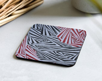 Crazed Carnival" Coaster (Cork-back) - Cork Coaster Gloss Coaster Carnival Coaster Striped Coaster Abstract Coaster Striped Art Coaster