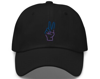 Peace Sign Hand Dad Hat / Baseball Cap - Black Dad Hat Black Peace Sign Hand Peace Hat Hand Peace Sign Black Art Hat Black Art Cap Peace Hat