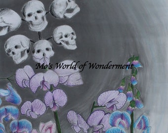 Sweet Pea Skulls" (Instant Download Digital Print) - Skull Flowers Flower Skulls Fantasy Goth Fantasy Art Gothic Nature Pastel Goth Art